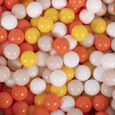 KiddyMoon Ballenbak Ballen 200 Stuks 7 cm Zacht Ideaal Voor Ballenbak Speeltenten En Springkastelen Kleurrijk Duurzaam Gemaakt In EU Voor Binnen En Buiten - Geel Oranje Pastelbeige Wit