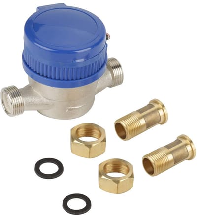 Water Meter - Water Flow Meter - Koud Water Meter met Bevestigingsmateriaal voor Tuin en Thuisgebruik - 15 mm - 1/2 Inch
