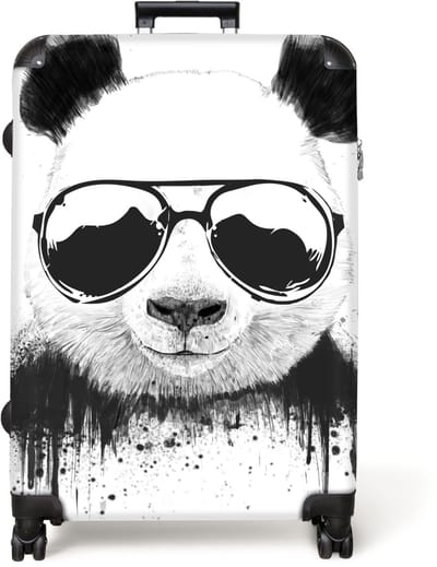 NoBoringSuitcases.com® - Koffer groot - Reiskoffer lichtgewicht - Panda - Bril - Druppels - Wit - Rolkoffer met 4 wielen - Grote trolley XL - 98 liter bagage