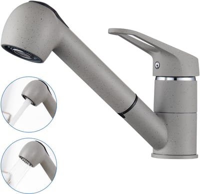 Auralum Max Uittrekbare Keukenkraan - 50 cm Uittrekbereik - 2 waterafvoermethoden (Bellen/Sproei) - Grijs