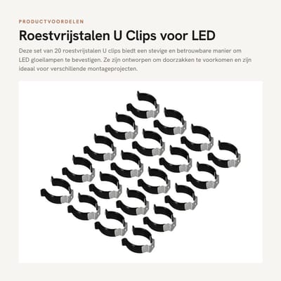 Dailygoods - Roestvrijstalen U Clips voor LED Gloeilamp Montage