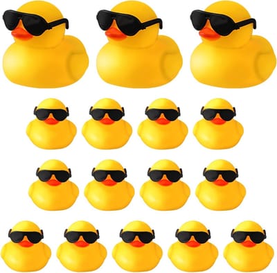 Badeendjes Set van 16 Stuks - Rubber Ducks met Zonnebrillen voor Badspeelgoed en Feestdecoratie