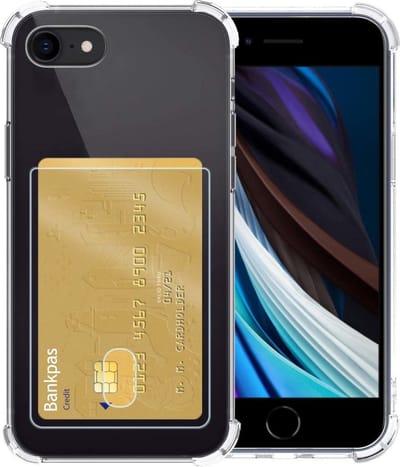 Hoesje - Geschikt voor Apple iPhone 7 - Met Pashouder en Kaarthouder - Telefoon Hoes Shockproof - Siliconen Case - Back Cover - Shock Proof - Pasjes Houder - Telefoonhoesjes - Transparant