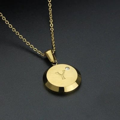 Aramat Jewels | Halskettingen | Goudkleurige Initiaal Ketting met Zirkonia Steentje - 45cm | Y | |18mm | Staal | Volwassenen | Verkleurd niet