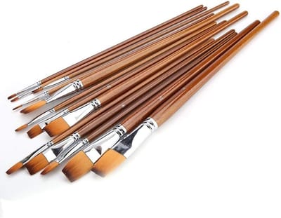 Professionele 13-delige Nylon Haarborstel Set voor Waterverf en Olieverf, Lange Steel en Houten Handvat, Ideaal voor Schilderen en Kunstprojecten