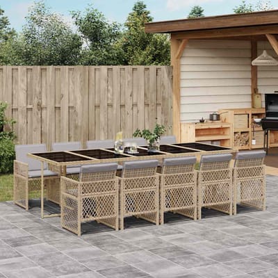 vidaXL - 11-delige - Tuinset - met - kussens - poly - rattan - beige