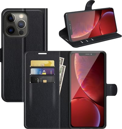 MobyDefend Hoesje - Geschikt voor iPhone 13 Pro - Kunstleren Wallet Book Case (Sluiting Voorkant) - Zwart