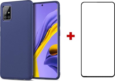 Silicone TPU gel blauw hoesje Telefoonhoesje geschikt voor Samsung Galaxy A51 met (full cover) glas screenprotector