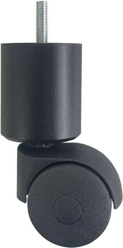 FLE - Meubelpoot zwart met wiel rond Ø 5 cm en hoogte 12,5 cm van massief hout (M8)