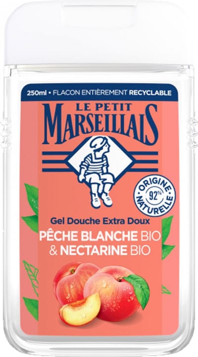 1 x Le Petit Marseillais – Douchegel – Pêche Blanche & Nectarine Bio – 250 ml - Douchegel - Biologische Douchegel - Perzik En Nectarine - Fruitige Geur - Zachte Reiniging