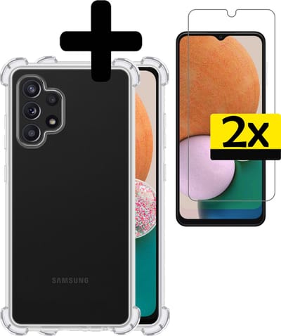 Hoesje - Met Screenprotector - 2 Stuks - Geschikt voor Samsung Galaxy A13 4G - Sterk & Shockproof - Siliconen Case - Back Cover - Telefoon Hoes - Shock Proof - Telefoonhoesjes - Transparant