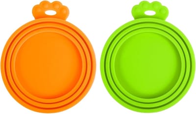 2 verpakkingen siliconen huisdierblikdeksels, universele maat voor honden- en kattenvoer, 1 pasvorm en 3 blikjes in standaardformaat, BPA-vrij vaatwasmachinebestendig (oranje, groen)
