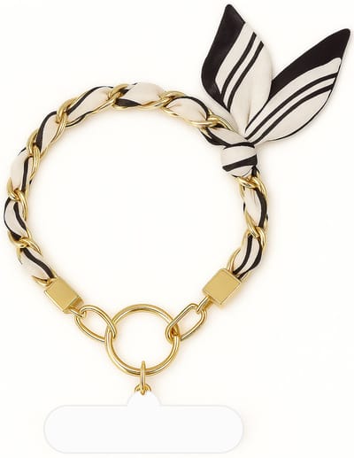 Polsbandje Telefoonkoord - Goud Schakelketting Telefoonhouder - Zwart/Wit Sjaal