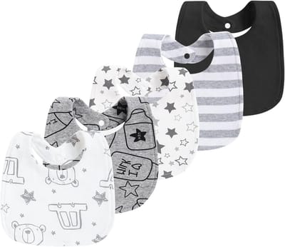 Set van 5 Baby Slabbetjes van Zacht Katoen - Waterdichte Drool Bibs met Drukknoopjes voor Jongens en Meisjes, Multicolor, Geschikt voor Peuters en Baby's