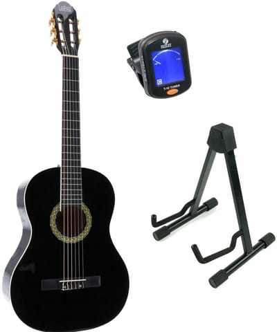 Klassieke gitaar 4/4 - incl. statief en stemapparaat - LaPaz 002 - Zwart
