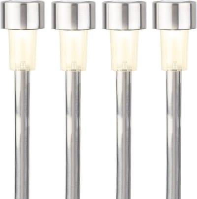 Lumineo buiten prikspot/steker solar - 4x - LED - zilver - H36 cm - warm wit