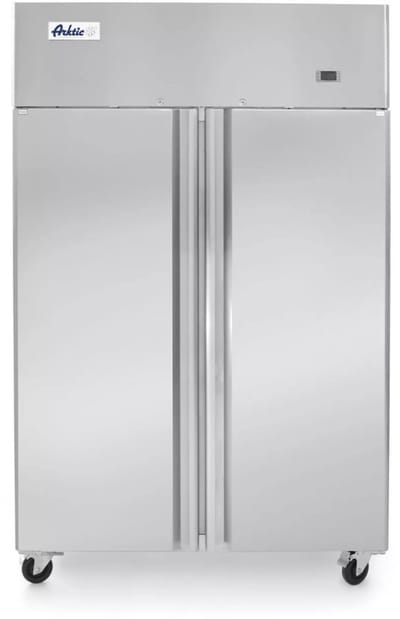 HENDI Horecakoelkast 2-deurs 900 liter - roestvast staal - 1200x740x(H)1950 mm - zilverkleurig - geforceerde luchtkoeling, automatische ontdooiing - op wielen