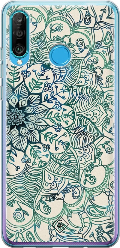 Casimoda® hoesje - Geschikt voor Huawei P30 Lite - Mandala Blauw - Siliconen/TPU - Soft Case - Blauw - Geometrisch patroon