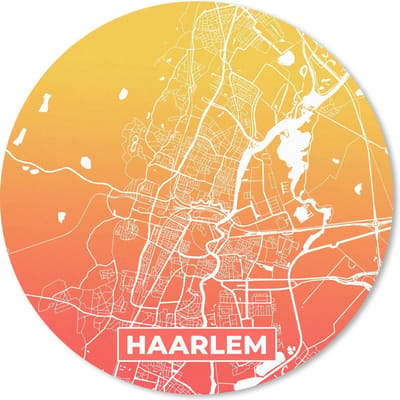 Muismat rond 20x20 cm - Mousepad Stadskaart - Haarlem - Geel - Oranje - Ronde muismatten