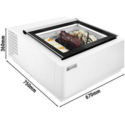 GGM Gastro Tisch-Eisvitrine - 670mm - Statisch - für 3x 5 Liter Eisbehälter - Deckelöffnung zur Kundenseite Wit / Zwart