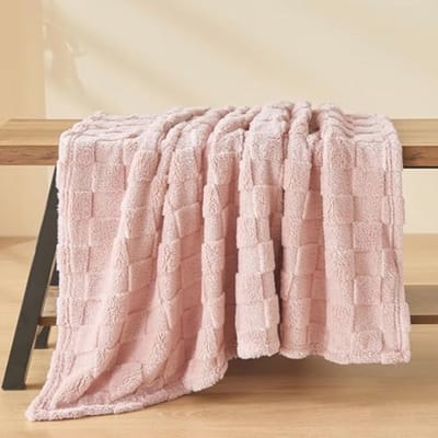 Pluizige fleece deken van imitatiebont voor bed en bank - Zachte en gezellige warme geruite deken 178 x 203