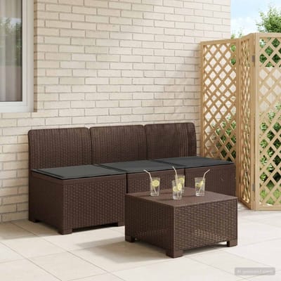 vidaXL - 3-Zits - Tu - bank - met - Kussens - Rattan - Look - 3-zits - PP - Bruin