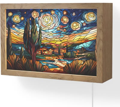 Wandlamp 30x20 cm - Oplaadbaar - Hemel - Sterren - Mozaïek - Huizen - Wandlampen binnen woonkamer - Slaapkamer lamp met kabel - Decoratieve nachtlamp - Vloerlamp snoer