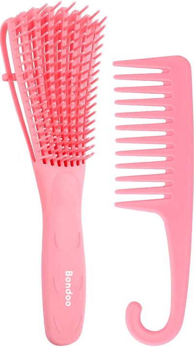 Bondoo Borstel krullend haar - Detangling Brush - Krullend Haar kam - afro kam - krullend haar producten - haarkam - detangling comb - grove kam - haarkam - brede kam borstel krullen - Roze