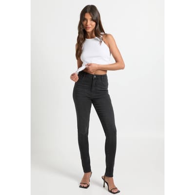 boohoo Dames High Waist Billenliftende Skinny Jean | Washed Black | Maat: 38
