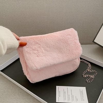 1 sac carré en peluche pour femme, petit sac semi-circulaire, sac à bandoulière simple et polyvalent rose