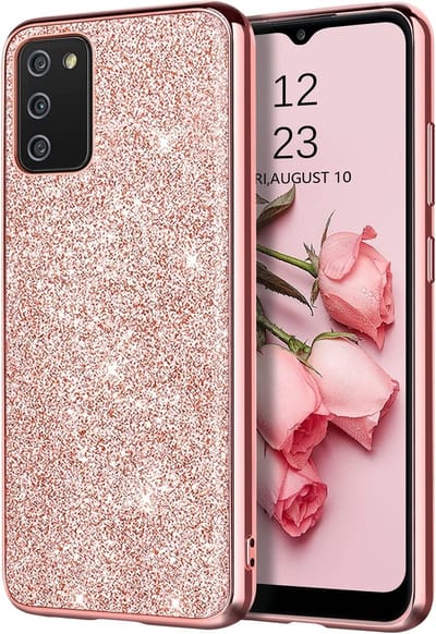 Hoesje Geschikt Voor Samsung Galaxy A02S hoesje glitter backcover – Rosegoud – oTronica