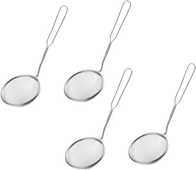 4 stuks - Zeeflepel - Fijne maaswijdte - Keukenhulpmiddel - Roestvrij staal - Geschikt voor het zeven van hotpotolie en soep - Zilver