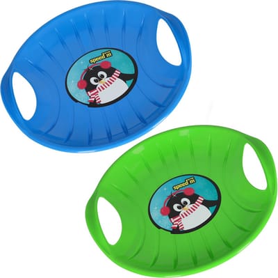 KOTARBAU® 2 Glijschotel, Sneeuwschijf, Kunststof, 60 cm, Blauw & Groen, Sneeuw Slee, met Handgrepen, voor Kinderen en Volwassenen, Schotel Slee Plastic, Bobsleeën, Sneeuwglijder, Duurzaam