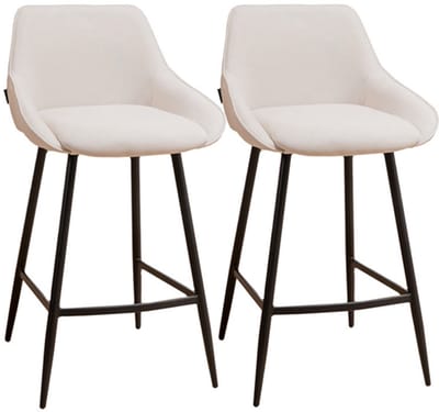 Bronx71® Scandinavische barkruk Lova gerecyclede stof off white 68 cm - Barkrukken set van 2 - barstoel