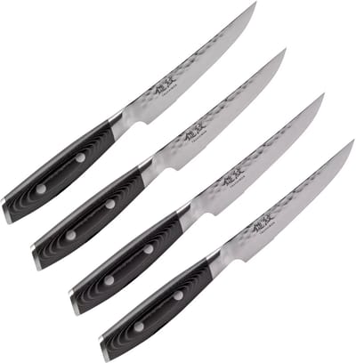 Yaxell Tsuchimon Steakmessenset – 4-delig – 3 Lagen Damaststaal – VG10 Staal – Canvas-Micarta Heft