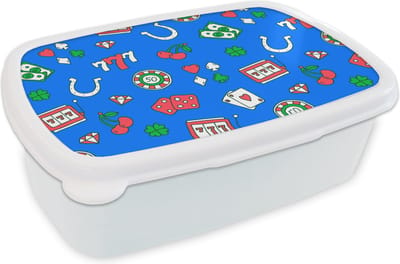 Broodtrommel Wit - Lunchbox - Brooddoos - Patronen - Casino - Gokkast - Poker - 18x12x6 cm - Volwassenen