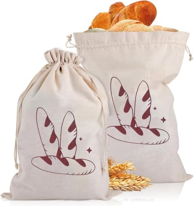 2 stuks - Broodzak - Herbruikbare broodzakken - Broodzakken met trekkoord - Bewaarzakken - Opbergzakken -Wasbare stoffen broodzakken - Ademend katoen - voor zelfgebakken brood, baguettes en ander gebak - 40*30 cm