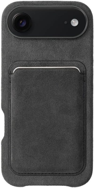 Rosso Avanti Hoesje Geschikt voor Apple iPhone Air met Magnetische Kaarthouder | Compatibel met MagSafe / Qi2 | Echt Italiaans Alcantara | Back Cover en Wallet | Grijs