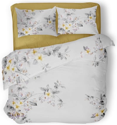 Eleganzzz Dekbedovertrek Delicate Floral - grijs - Dekbedovertrek 200x200/220cm - Micropercal -Tweepersoons - Dekbedovertrekken - Bloemen Dekbedovertrek