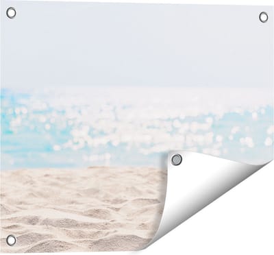 Gards Tuinposter Helder Witte Strand met Zee Uitzicht - 50x40 cm - Tuindoek - Tuindecoratie - Wanddecoratie buiten - Tuinschilderij