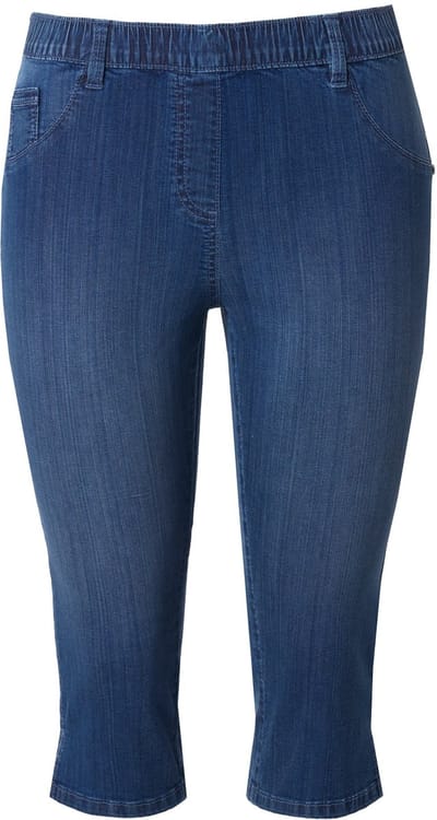 Ulla Popken - Dames - Jeanscapri Sienna strakke pijp elastische tailleband - Blauw denim - Maat 46