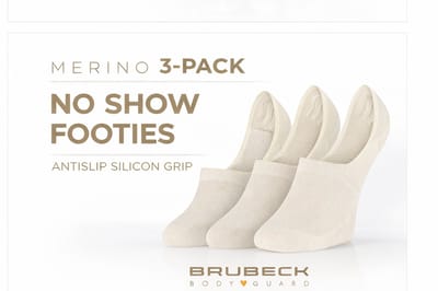 Brubeck Merino Sneakersokken / Footies – No Show Sokken – 3 Pack – Antislip Silicon Grip – Unisex Creme Wit 35/37