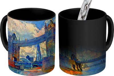 Magische Mok - Foto op Warmte Mokken - Koffiemok - Schilderij - Londen - Brug - Olieverf - Magic Mok - Beker - 350 ML - Theemok