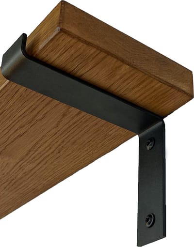 GoudmetHout® Wandplank Industrieel - 40 x 15 cm Muurplank - Donker Eiken Hout - Decoratie Wandrek & Boekenrek - Hangplank Keuken - Wall Shelf + 2 Mat Zwarte Plankdragers van Staal