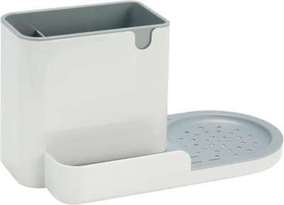 Famanu – Organizer voor aanrecht - sponzenhouder van kunststof - maat L - wit - compact en duurzaam - houdt sponzen en keukenaccessoires netjes en droog - ruimtebesparend ontwerp
