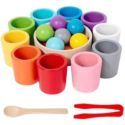 Montessori Vroegschoolse Educatie 10 Kleuren Bekers Houten Sensorisch Speelgoed Voor Peuter Kleur Matching Sorteren Cognitie Spel Verjaardagsfeest Cadeau red