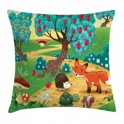 Egelkussenhoes – bosdieren – 40x40 cm – dubbelzijdig