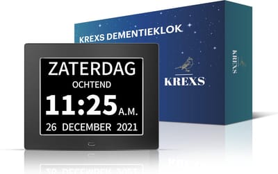 Krexs Dementieklok – Seniorenklok - Alzheimer Klok - Digitale Klok Slaapkamer - Dementieklokken Digitaal - Zwart