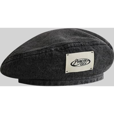 Béret Style Coréen Polyvalent et Tendance Montrant le Visage Petit Béret Chapeau de Peintre Béret en Denim Rétro Japonais Filles black