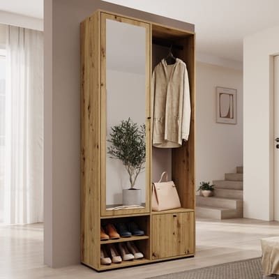 Meubella - Halkast Deacon - Eiken - 90 cm - Met spiegel